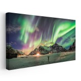 Tablou aurora boreala munte Norvegia 1769 Tablou canvas pe panza CU RAMA 40x80 cm