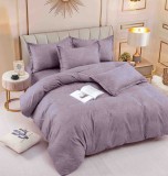 Cumpara ieftin Lenjerie pat dublu,bumbac finet,6 piese,cearceaf cu elastic,mov cu motiv floral-A782, Jojo Home