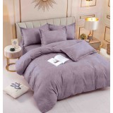 Lenjerie pat dublu,bumbac finet,6 piese,cearceaf cu elastic,mov cu motiv floral-A782