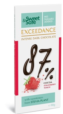 Ciocolata &amp;quot;exceedance&amp;quot; amaruie 87% cu capsuni si indulcitor din stevie 90gr foto
