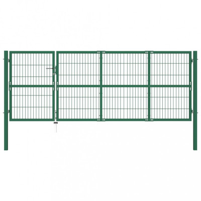 vidaXL Poartă gard de grădină cu st&amp;acirc;lpi, verde, 350 x 120 cm, oțel foto