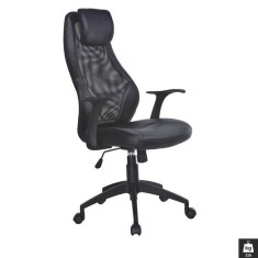 Scaun directorial mesh HM Torino, Ergonomic, Cadru Polipropilena, Piele ecologica, Inaltime reglabila, 110 kg, 124x64x52cm, Negru