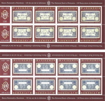 Romania, LP 1877c/2010, BNR - 130 de ani de la infiintare, minicoli, MNH foto