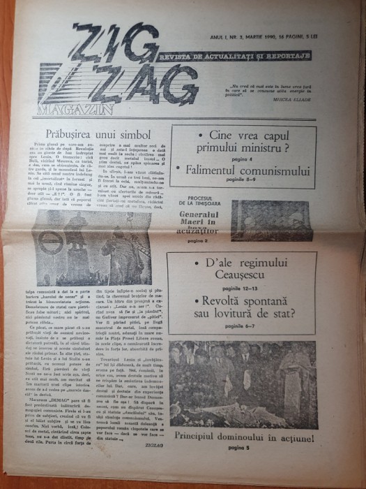 zig zag martie 1990 - anul 1,nr. 3 - d&#039;ale regimului lui ceausescu