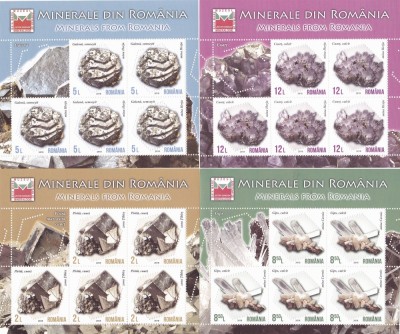 MINERALE DIN ROMANIA,MINISHEET,5 SET TIMBRE + VIGNETA,2018 MNH ** ROMANIA. foto