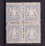 Cumpara ieftin ✅ (S35) Germania veche - Bavaria/Bayern 1870 " Stema embosata " 7Kr in bloc de 4 , Mi. 25y filigran diamant 15-17mm cota 25 &euro; , MVLH