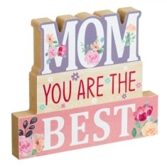 Decorațiune Lemn, Multicolor, 16x1.8x14cm, Mesaj &quot;Mom You Are the Best&quot;