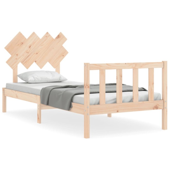 Cadru de pat cu tablie single, lemn masiv