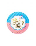 Farfurii din carton pentru Gender reveal, Boy or Girl, 18cm, 6buc