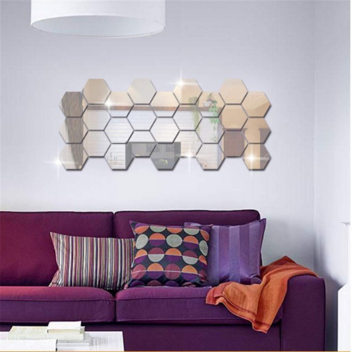 Oglinzi Decorative Hexagonale tip Fagure Hexagon pentru Baie si Living - 24 Bucati