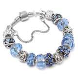 Brățară zodia Gemeni tip Pandora, suflată cu argint cu strasuri montate &icirc;n charmuri, bleu 19 cm