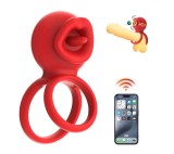 Inel de Penis Tongue Licking, Control Bluetooth, Aplicatie Mobila, Silicon, USB, Rosu