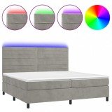 Cumpara ieftin Pat cu arcuri, saltea si LED, gri deschis, 200x200 cm, catifea