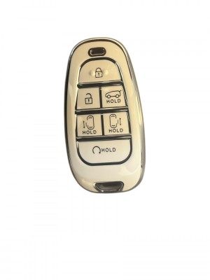 Husa Cheie Hyundai Tucson, 2022-2024, Smartkey, 6 Butoane, Tpu, Alb cu contur silver AutoProtect KeyCars foto