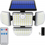 Lampa solara LED de exterior, autonoma, cu detector miscare pana la 5m, telecomanda, rezistenta la apa IP65, 2400mAh, 9W, 20x29x10cm