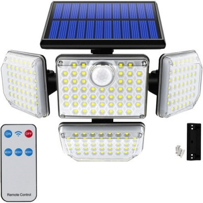 Lampa solara LED de exterior, autonoma, cu detector miscare pana la 5m, telecomanda, rezistenta la apa IP65, 2400mAh, 9W, 20x29x10cm foto