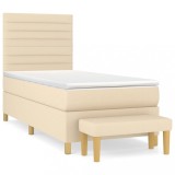 Cumpara ieftin Pat box spring cu saltea, crem, 100x200 cm, textil