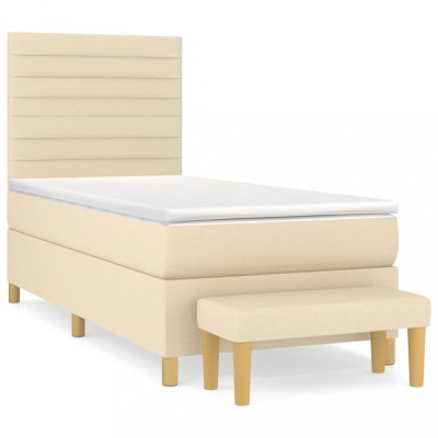 Pat box spring cu saltea, crem, 90x190 cm, textil foto