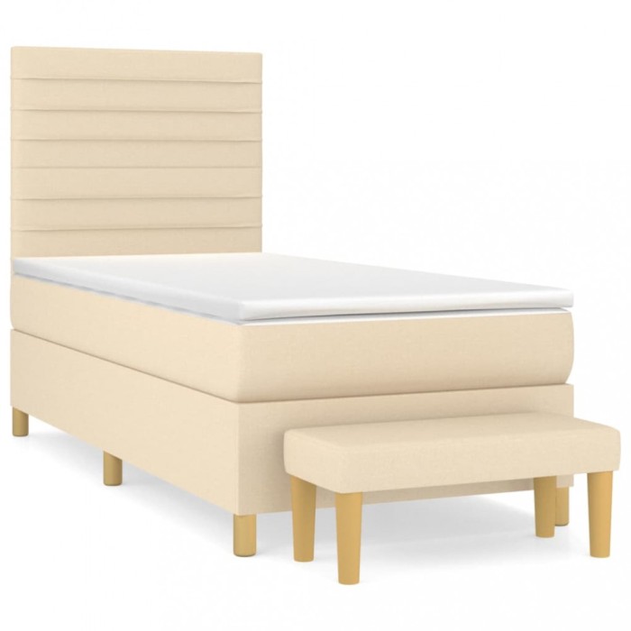 Pat box spring cu saltea, crem, 90x190 cm, textil