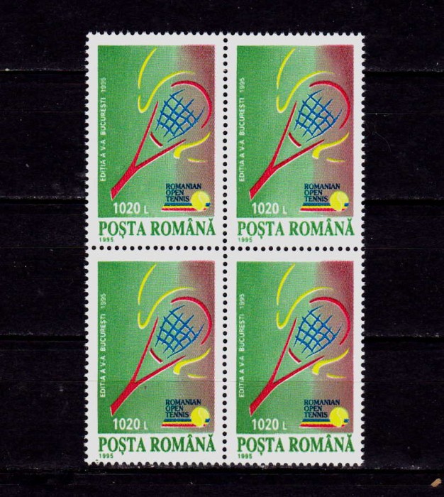 ✅ RO 1995 ,LP 1391 ,&quot;A V-a editie &quot;Open Tenis Bucuresti&quot;&quot; , bloc de 4, MNH