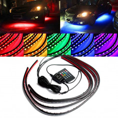 Set 4 benzi LED auto, RGB, telecomanda, 90/120 cm foto