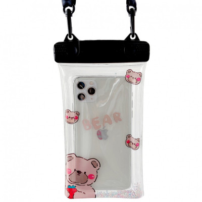 Husa subacvatica Fruity Waterproof Flippy, Snowproof, Universala, Impermeabila, cu Snur, pentru telefon sau documente, Berry Bear, Negru foto