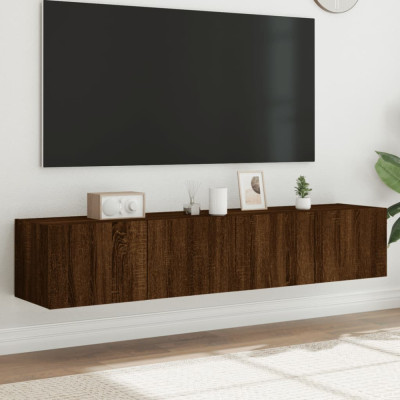 vidaXL Comodă TV de perete cu LED, 2 buc. stejar maro, 80x35x31 cm foto