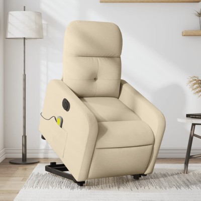 vidaXL Fotoliu electric de masaj rabatabil cu ridicare, crem, textil foto