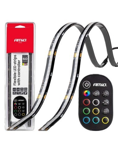 Set 2buc Banda Led Auto flexibile cu controler multicolor RGB 2x30cm, 12V, Amio