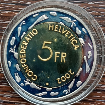 (M2021) MONEDA ELVETIA - 5 FRANCS 2002, 400 ANI FESTIVALUL ESCALADE DE LA GENEVA foto
