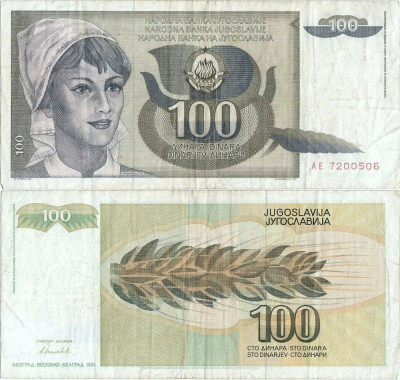 1991, 100 dinara (P-108a) - Iugoslavia! foto