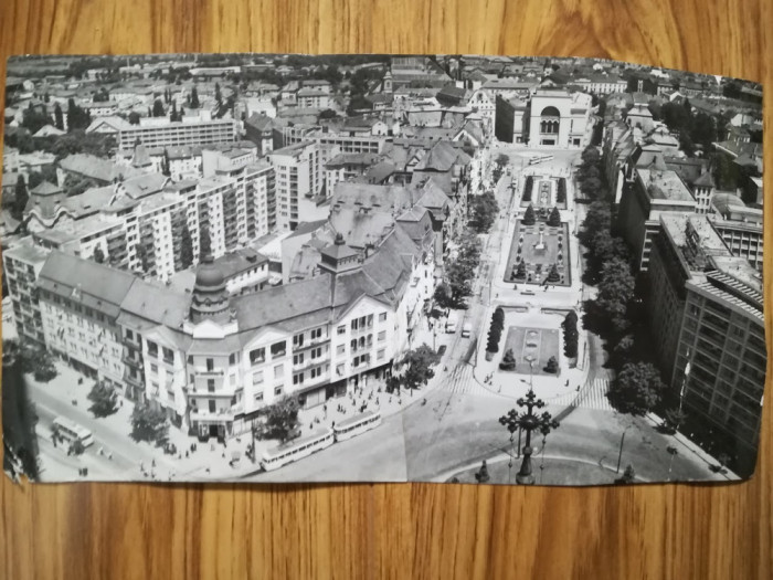 Foto veche aeriana TIMIȘOARA CENTRU 10,5 x19 cm comunism Timis teatru piata