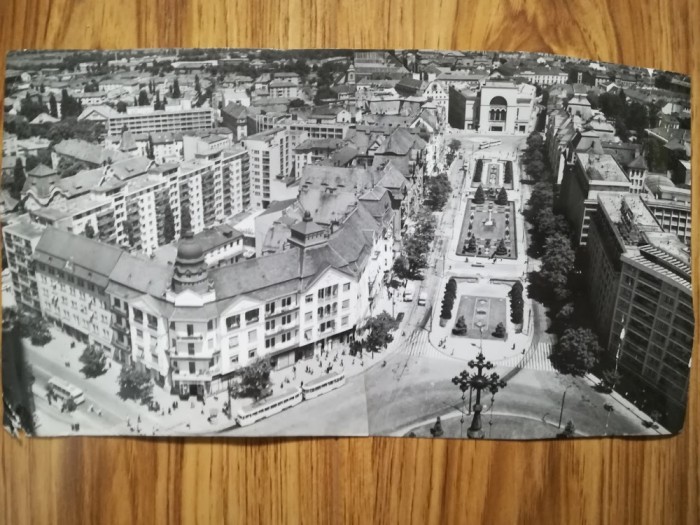 Foto veche aeriana TIMIȘOARA CENTRU 10,5 x19 cm comunism Timis teatru piata