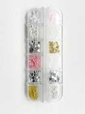 Figuri volumetrice 3D pentru manichiură, set (mix: perle, broșe, arcuri)