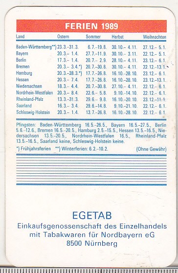 bnk cld Calendar de buzunar - 1989 - RFG