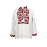Cumpara ieftin Camasa Traditionala de Baieti Alba cu Motiv Geometric Rosu - ITB39
