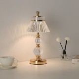 Veioza de masa, decorativa, 3 culori, reincarcabila, vintage, fara fir, 1200 mAh, control tactil, lampa de cristal, transparent/auriu