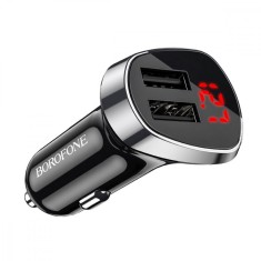 Incarcator auto dual USB, cu afisaj LED, Borofone BZ15, DC 12-24V, 5V 2.4 A, negru foto