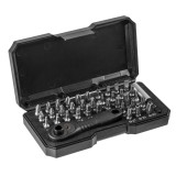 Set capete surubelnita 1/4 inch cu maner clichet si suport, 38 piese