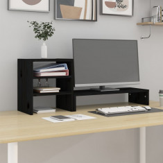 vidaXL Suport pentru monitor, negru, 81x20x30 cm, lemn masiv de pin foto