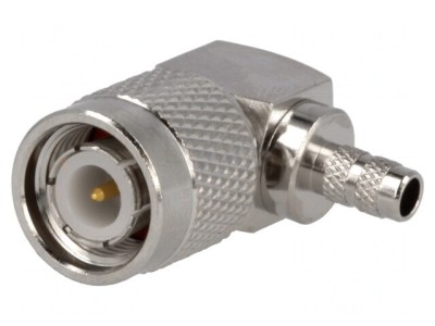 Conector TNC Tată Unghi 90&amp;deg; 50&amp;Omega; Crimpat POM Aurit foto