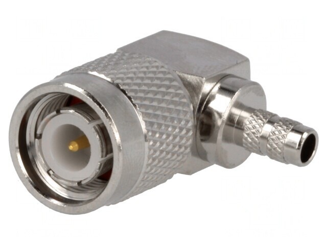 Conector TNC Tată Unghi 90&deg; 50&Omega; Crimpat POM Aurit
