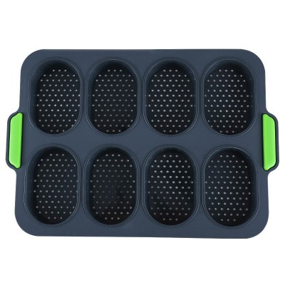Forme de Silicon pentru Copt, Cyrax, 8 Forme Ovale, pentru Paine si Prajituri, 34.5 x 23.8 x 2.5 cm, Negru/Verde foto