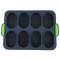 Forme de Silicon pentru Copt, Cyrax, 8 Forme Ovale, pentru Paine si Prajituri, 34.5 x 23.8 x 2.5 cm, Negru/Verde