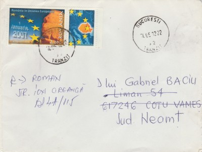 2012 Romania - Plic circulat postal cu timbrul cu vigneta Romania in UE foto