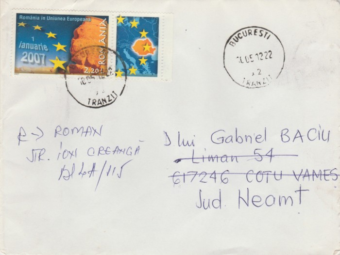 2012 Romania - Plic circulat postal cu timbrul cu vigneta Romania in UE