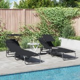 VidaXL Șezlonguri Pliabile 2 buc cu Copertină Negru Material Oxford 600D