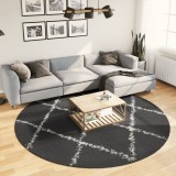 vidaXL Covor pufos &quot;PAMPLONA&quot; fire &icirc;nalte negru/crem modern &Oslash; 240 cm