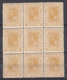 ROMANIA 1911 LP 68 CAROL I SPIC DE GRAU BLOC DE 9 TIMBRE STARE MNH