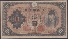 Bancnota Japonia 10 Yen (1944) - P56 VF+ ( vezi descriere )